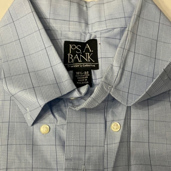 Jos A Bank Traveler’s Collection Size 16.5-34 Aqua Blue Check Button Down Shirt - Picture 2 of 5